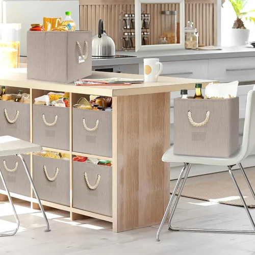 Vista 6 de Simple Houseware Cubo de almacenamiento de 13 pulgadas con asas trenzadas Beige