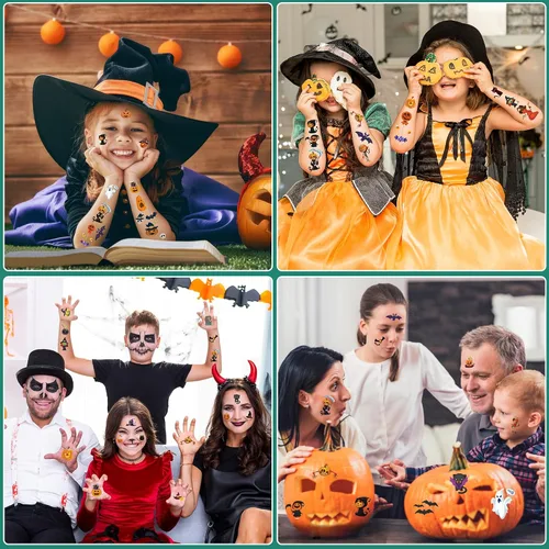 Vista 7 de 298 piezas de decoraciones de Halloween, recuerdos de fiesta, tatuajes temporales para niños, Halloween, surtido de trucos o tratos, calcomanías
