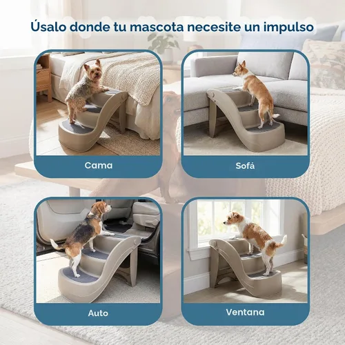 Vista 5 de [Usado] Escaleras plegables de plástico para mascotas, durables, interiores o al aire libre, diseño de 4 pasos, 3 pasos, Bronceado
