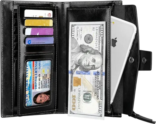 Vista 5 de Itslife Leather Wallet Women, Negro óleo, Classic