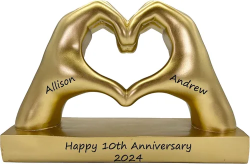 Vista 2 de Estatua de mano con forma de corazón dorada personalizada para novia, esposa, regalos del día de San Valentín para mujeres, parejas, decoraciones