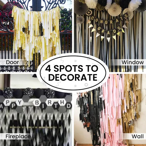 Vista 5 de PartyWoo Serpentinas de papel crepé negro dorado y plateado, 10 rollos de 820 pies, paquete de papel crepé para graduación, Navidad, Año Nuevo