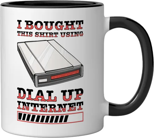 Vista 2 de 90s Nostalgia Retro 90s Dial Up Internet Vintage Ceramic Mug, Black/White