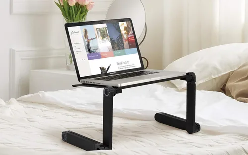 Vista 2 de Mesa de escritorio portátil ajustable para computadora portátil, ventilada, bandeja de cama ergonómica ligera para tableta, escritorio de regazo
