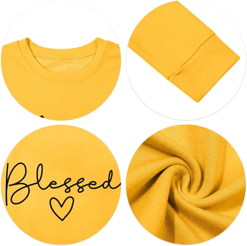 Vista 5 de UNIQUEONE Sudadera Blessed para mujer, ligera, con estampado de letras, para Acción de Gracias