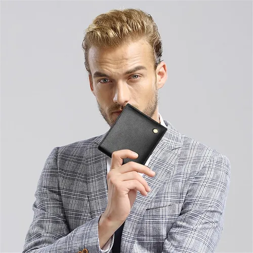 Vista 12 de LAORENTOU Billeteras de cuero genuino para hombre, billeteras plegables con cremallera, bolsillo para monedas, casual, cartera delgada