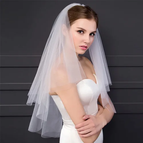 Vista 2 de GAODESI Velo de novia de boda con peine de 2 niveles velo corto de 24 pulgadas Marfil claro