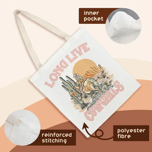 Vista 4 de kunlisa Canvas Tote Bag,Western Tote Bag,Western Tote Bags for Women,Reusable Grocery Bags Canvas 14x15 Inch