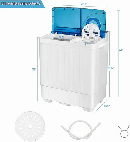 Vista 4 de Giantex Lavadora semiautomática, lavadora de doble tina con secadora de centrifugado, capacidad de 26 libras, bomba de drenaje integrada, lavadora