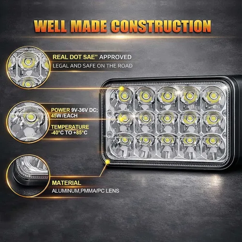 Vista 3 de 4x6 luces LED 4pcs 45W luces LED rectangulares H4651 H4652 H4656 H6545 Compatible con Peterbilt KW Freightliner Chevy Oldsmobile Cutlass