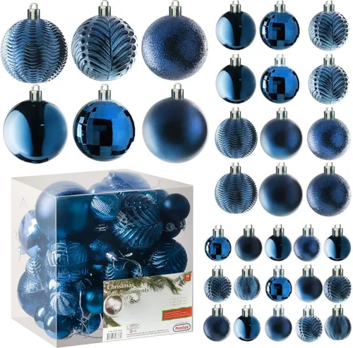 Vista 11 de PREXTEX - Juego de 36 adornos navideños azules para árbol de Navidad: bolas navideñas inastillables en color aguamarina y azul verdoso en tamaños
