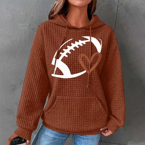 Vista 7 de Football Sweatshirts for Women Waffle Hoodie Tops Casual Oversized Hoodies Football Mom Hooded Pullover Costume