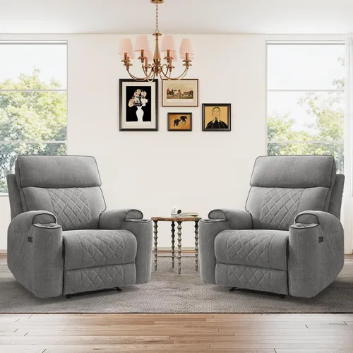 Vista 26 de HAOMARKETS Silla reclinable eléctrica para adultos con puerto USB, sofás reclinables eléctricos de tela suave con portavasos de metal, sillas