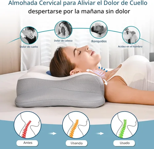 Vista 2 de Almohada cervical para el cuello para aliviar el dolor, almohadas de espuma viscoelástica de contorno para dormir, almohada ergonómica, almohada