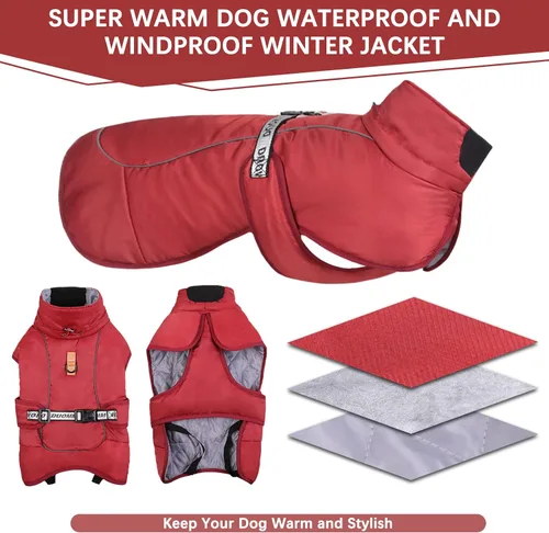 Vista 4 de ROZKITCH Abrigo extra cálido para perro, chaqueta reflectante ajustable para perro, abrigo de invierno con hebilla, forro polar de cuello alto