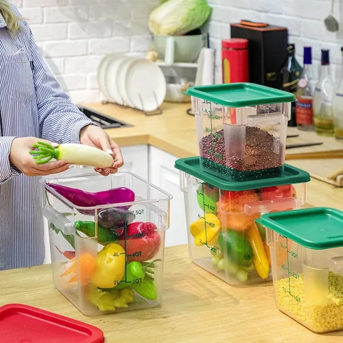 Vista 5 de Lallisa 4 recipientes transparentes de almacenamiento de alimentos de 8 cuartos y 4 cuartos con tapas asas y básculas, recipientes cuadrados de verde