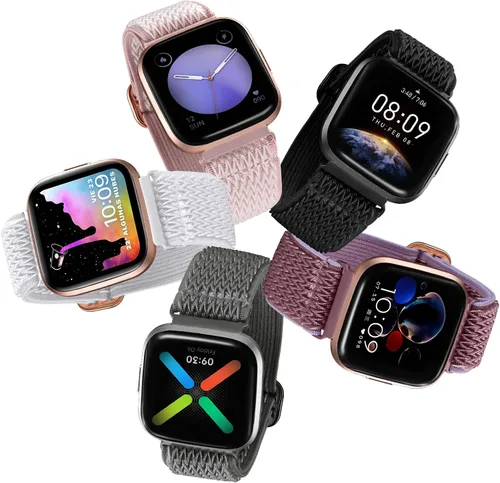 Vista 8 de DaQin Correa elástica deportiva de nailon compatible con Fitbit Versa 2 correas de reloj para mujeres y hombres, paquete de 5 correas elásticas