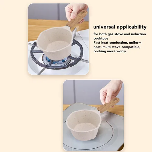 Vista 5 de Sartén antiadherente con boquilla para verter, olla de leche pequeña, fácil de usar, fondo plano blanco, multimini, juego multiusos para la cocina