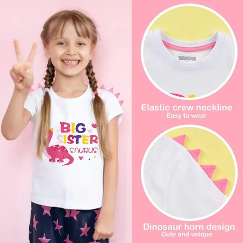Vista 3 de WAWSAM Camiseta promocionada de dinosaurio con anuncio de hermana grande para niñas pequeñas