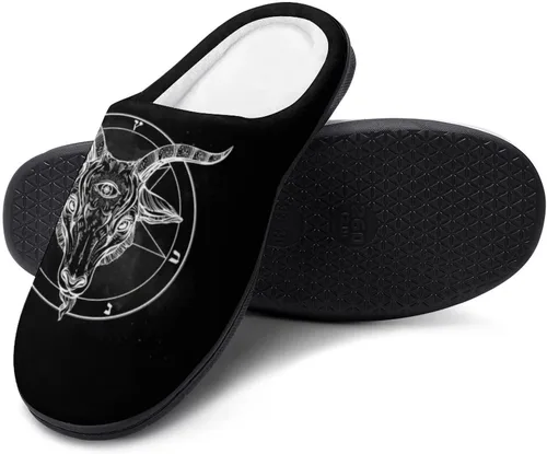 Vista 4 de Pentagram with Demon Baphomet Satanic Goat - Pantuflas de algodón para hombre, de espuma viscoelástica suave, para interiores y exteriores