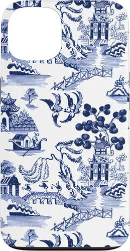 Vista 7 de iPhone 14 Pro Preppy Azul y Blanco Willow Patrón Chinoiserie Toile Case