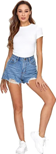 Vista 5 de SheIn Camiseta básica sólida con cuello redondo y manga corta para mujer