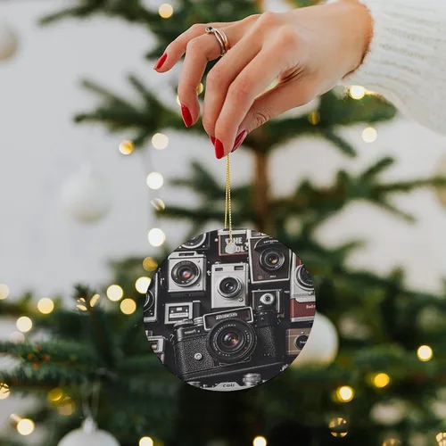 Vista 5 de Retro Cool Camera CollectionChristmas Ornaments Christmas Round Ceramic Pendant Christmas Hanging Decor for Women Men Xmas Tree Decorations Keepsake