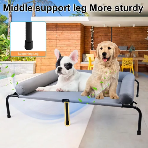 Vista 5 de Cama elevada grande para perros con almohadas, cama elevada para mascotas con cojín para exteriores, cuna indestructible a prueba de mordidas