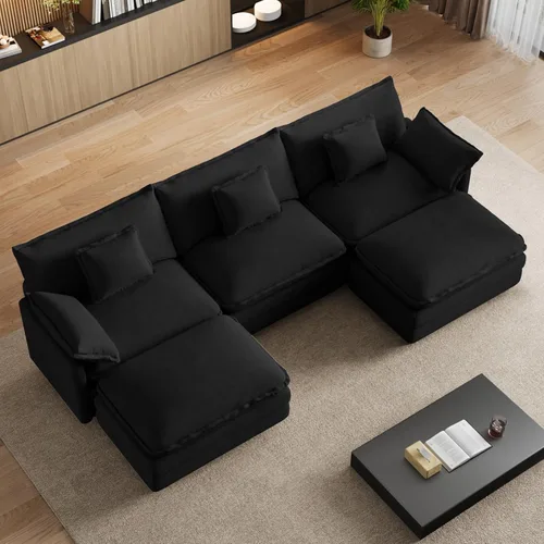 Vista 10 de Sofá de nube en forma de U de 114 pulgadas, sofás seccionales de gran tamaño para sala de estar, sofá modular grande de terciopelo con otomana