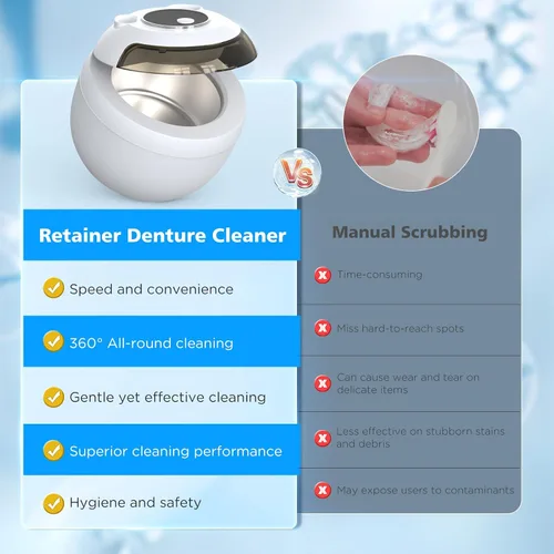 Vista 5 de Aotuda Máquina limpiadora ultrasónica de retenedores, cápsula de limpieza dental ultrasónica de 6.8 fl oz con 4 modos, temporizador digital