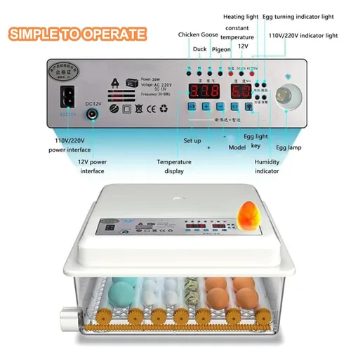 Vista 3 de Fully Automatic Digital Egg Incubator with Temperature Control, Automatic Egg Turning & Built-in Egg Candler, Hatching Machine for Chicken Duck