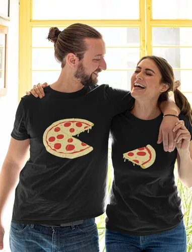 Vista 3 de Tstars Camisas a juego para parejas, The Missing Piece Pizza para él y ella, trajes de pareja