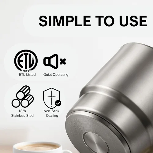 Vista 3 de Espumador de Leche Calentador 3 en 1 Vaporizador de Leche Eléctrico de Acero Inoxidable Hacedor de Espuma, 12oz Espumado Caliente y Frío, Espuma