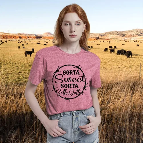 Vista 3 de Beth Dutton - Camiseta para mujer Sorta Sweet Sorta Beth Dutton, camiseta de manga corta con gráfico de vaquera, divertida serie de televisión