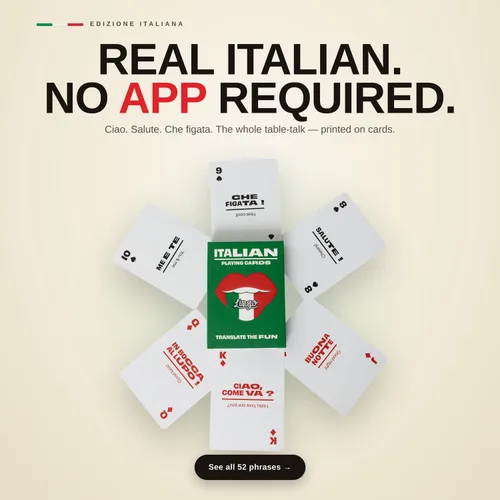 Vista 4 de Lingo Naipes italianos en lata de viaje premium Aprende vocabulario y frases italianas para adultos y principiantes Edición de caja de regalo