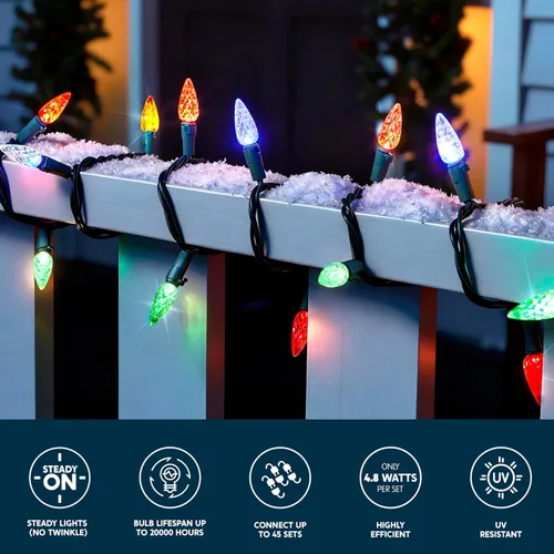 Vista 3 de Joiedomi - Luces para árbol de Navidad C6 multicolor, 100 luces LED de encendido constante en forma de fresa, 33.66 pies, luces de Navidad