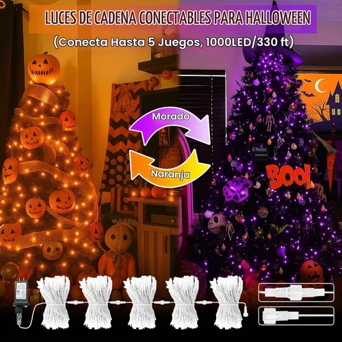 Vista 2 de Guirnalda de 200 luces LED conectables con control remoto, luces de Naranja a Púrpura