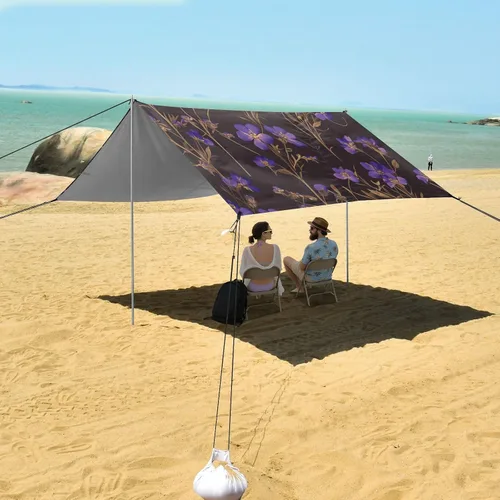 Vista 7 de Little Purple Flowers Beach Tent & Canopy UPF50+ Protection Lightweight Large Portable Sun Shelter with Sand Shovel, Sandbags for Camping, Picnics