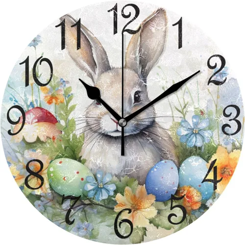 Vista 27 de Reloj de pared rústico retro con puerta de granero de madera, marrón, azul, funciona con pilas, silencioso, sin tictac, 10 pulgadas, reloj de mesa