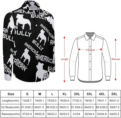 Vista 2 de American Bully Dog Men's Long Sleeve Shirt Regular Fit Button Down Shirts Funny Prints Top
