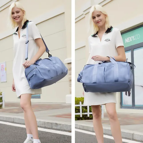 Vista 6 de ZGWJ Bolsa de viaje con relleno de hombro, impermeable, para mujeres y hombres, para natación, deportes, viajes, gimnasio, bolsa plegable