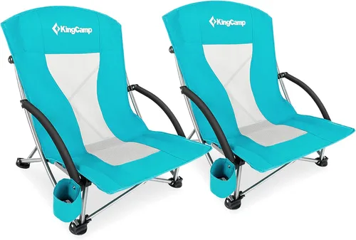 Vista 10 de KingCamp Paquete de 2 sillas de playa ligeras y plegables con respaldo alto con soporte para tazas, bolsa de almohada para acampar al aire libre