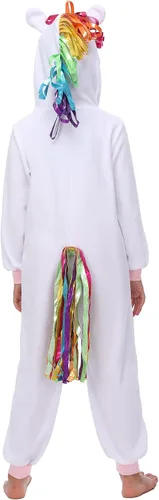 Vista 5 de Rabtero Disfraz de una sola pieza de animales para niños, disfraz unisex de unicornio, disfraz de unicornio para niños, Halloween, Navidad