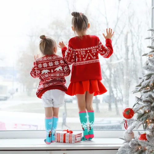 Vista 6 de Geyoga Calcetines de esquí para niños, 8 pares de calcetines de invierno cálidos y largos hasta la rodilla para nieve, esquí, snowboard y patinaje