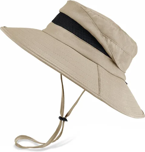 Vista 16 de Sombrero Boonie de ala ancha impermeable UPF 50+ para hombre, protección contra el sol y la lluvia Beige