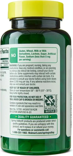 Vista 6 de Spring Valley Biotin 10000mcg 120 unidades, suplemento dietético para cabello, piel, uñas, vitaminas para el cabello para la pérdida de cabello