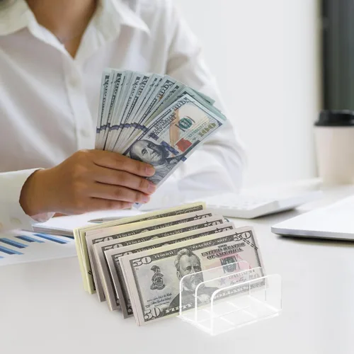 Vista 5 de Paquete de 2 bandejas acrílicas para dinero, bandeja de presupuesto de 7 secciones, organizador de dinero acrílico, organizador de dinero