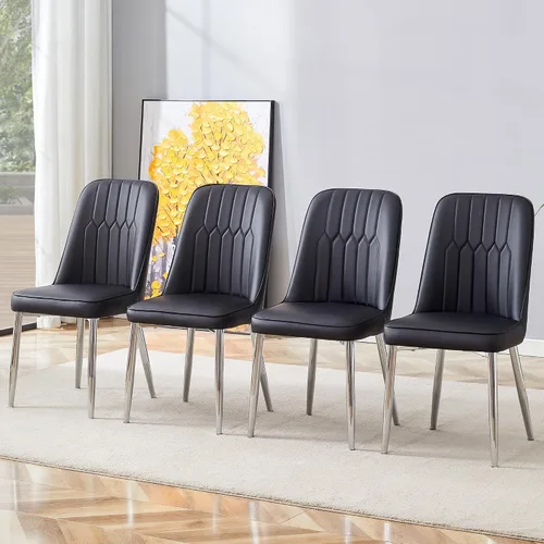 Vista 40 de Juego de 2 sillas de comedor modernas, color negro, sillas de cocina de piel sintética, sillas laterales tapizadas con patas de metal, sillas sin