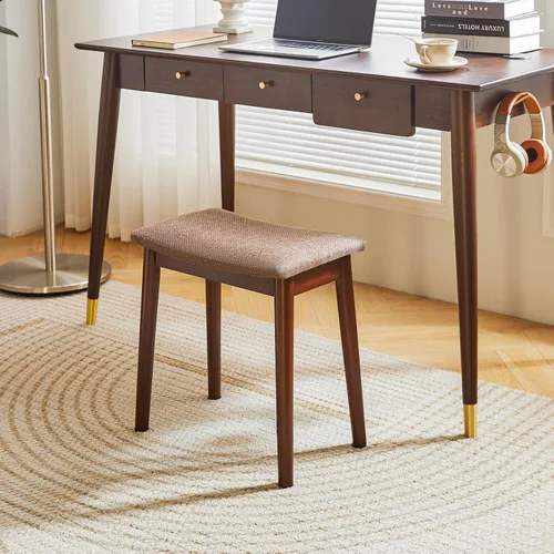 Vista 6 de IBUYKE Taburete de Tocador con Cojín de Silla de Montar, Taburete Reposapiés con Patas de Madera Maciza, Banco de Tocador Otomano Moderno