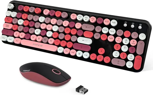 Vista 13 de FOPETT Juego de teclado y mouse inalámbricos de 2.4 GHz con botón de interruptor, teclado de tamaño completo, compatible
